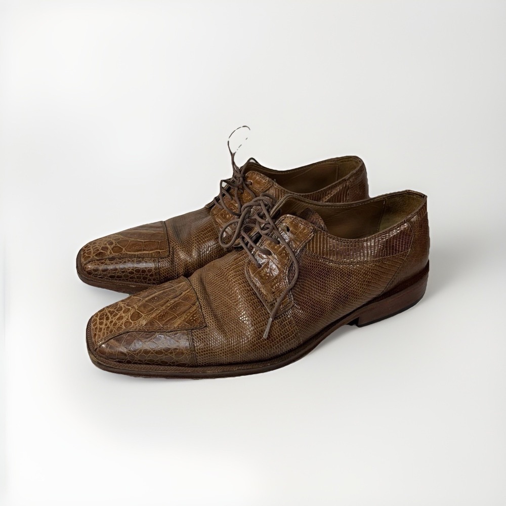 Mens David Eden Lexington Brown Taupe Crocodile & Lizard Oxford Dress Shoes‎ 9.5